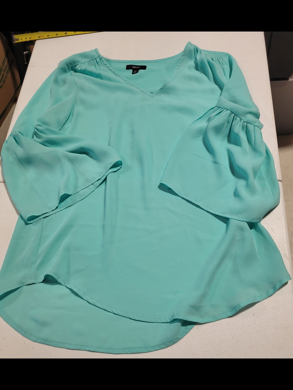 Light Aqua V-Neck Bell Sleeve Blouse